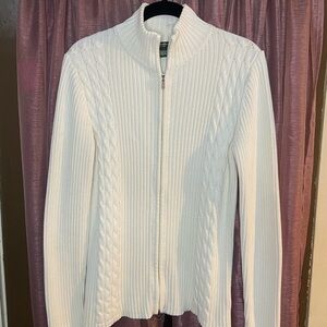 Vintage Eddie Bauer White Cable Knit Zip-Up Sweater
